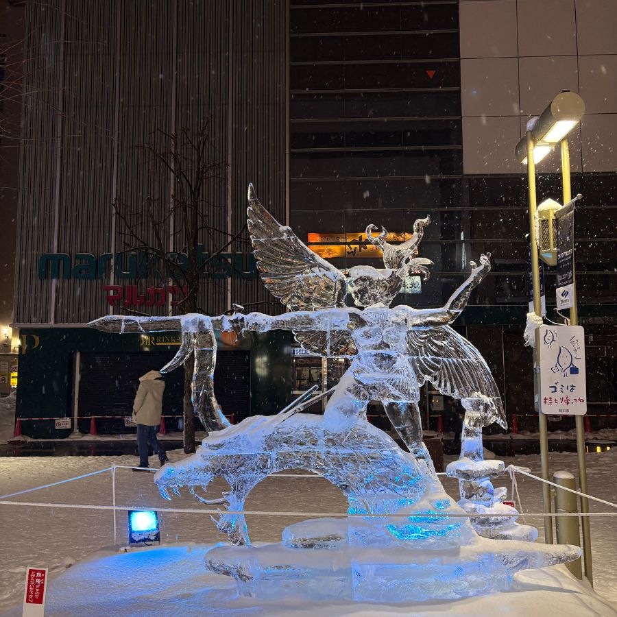Detailed ice carving sculpture at Asahikawa festival
