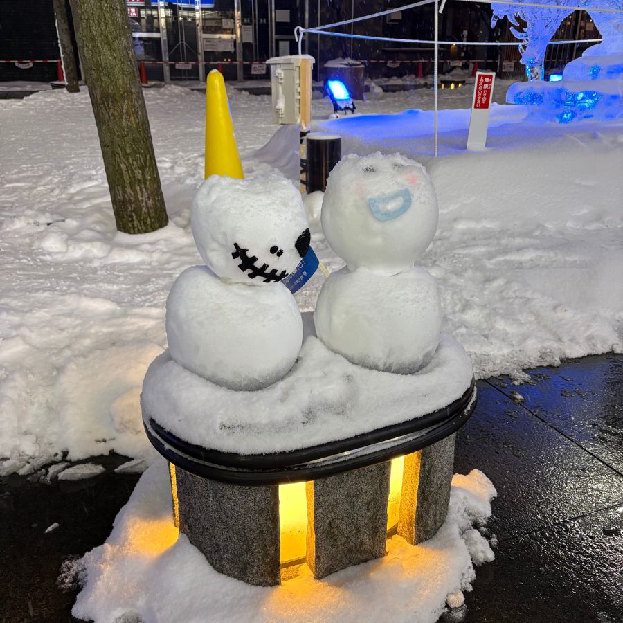 Snowman sculptures at Asahikawa winter festival Hokkaido
