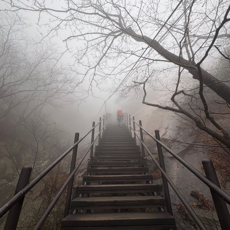 rainy hiking trail in Bukhansan National Park