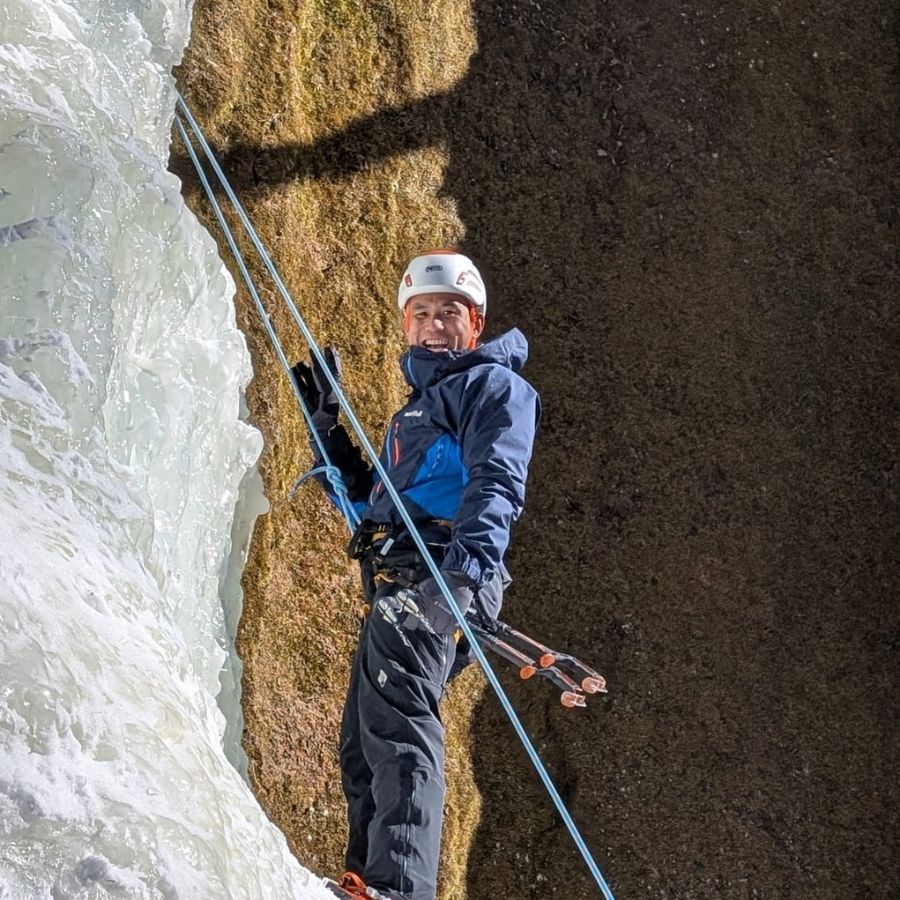completing ice climbing practice session in Hokkaido winter