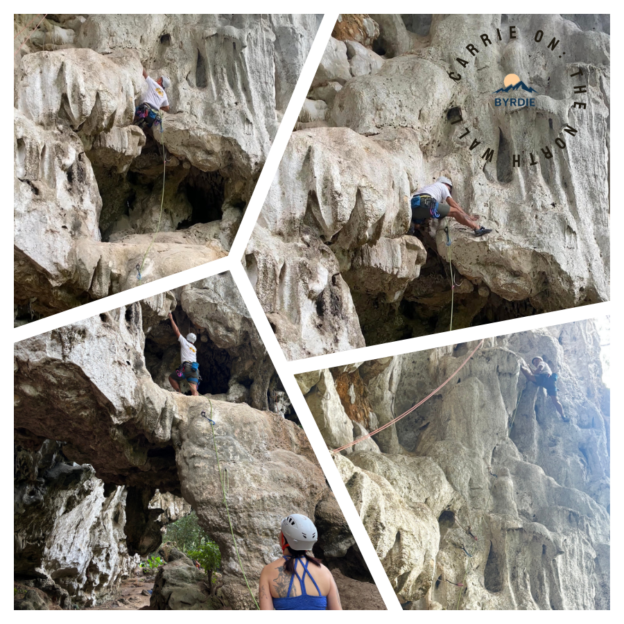 Byrdie climbing on Day 2 at the North Wall in Krabi, Thailand