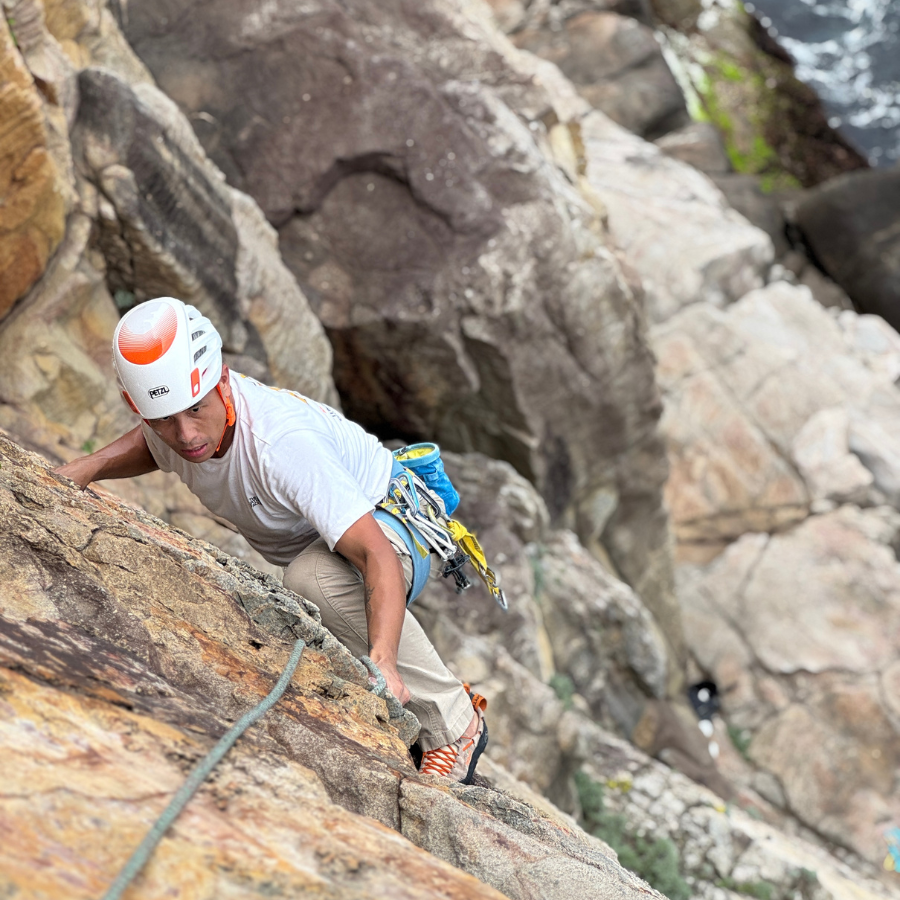 Action shot of climbing on Longdong rock walls