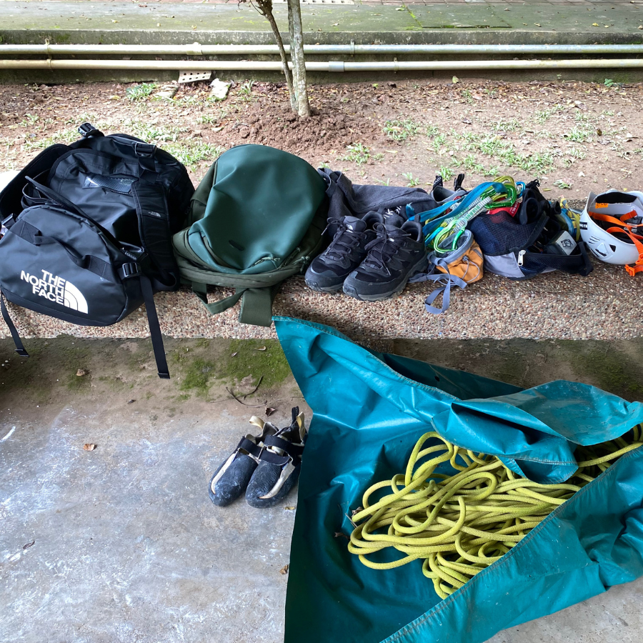 Climbing gear available for rent at Gua Damai