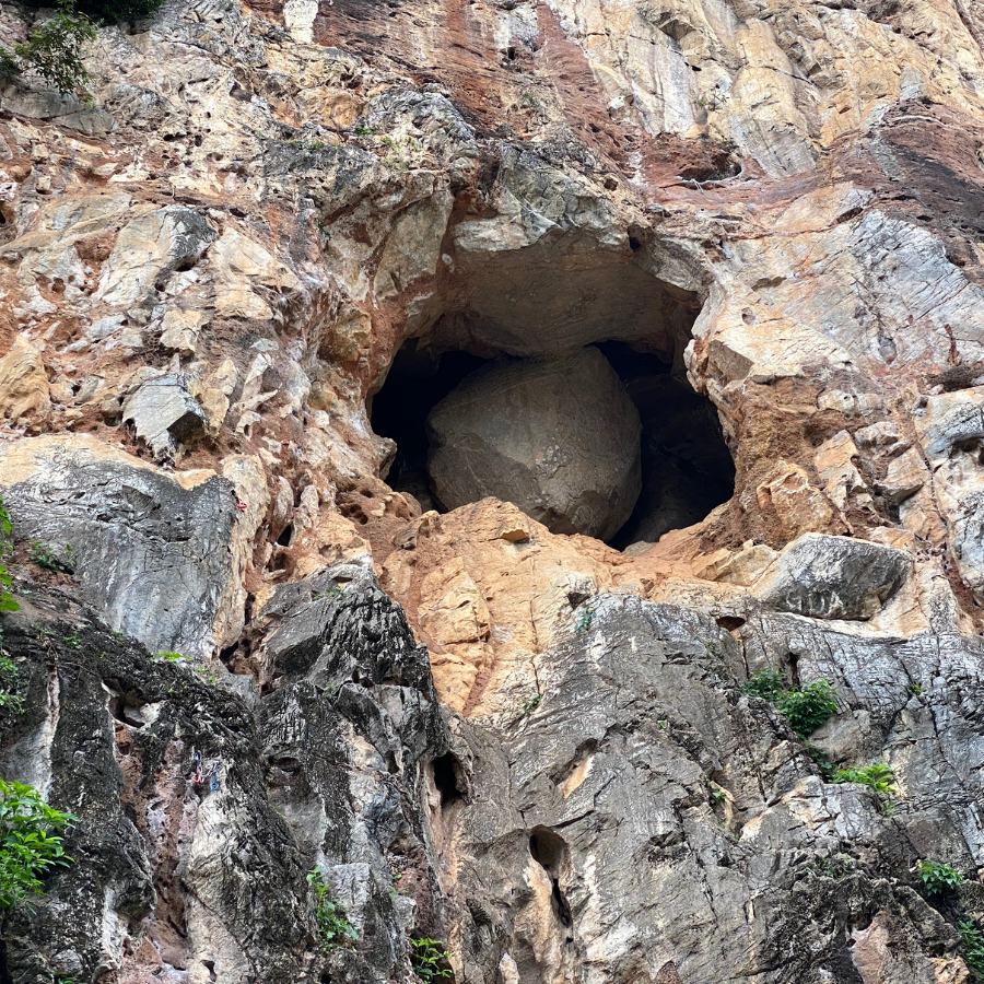 Famous giant round rock at Gua Damai crag