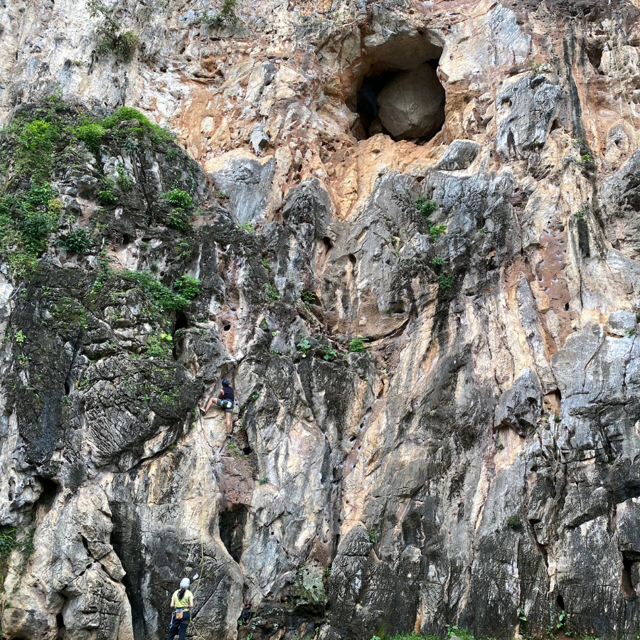 View of the giant round rock formation at Gua Damai