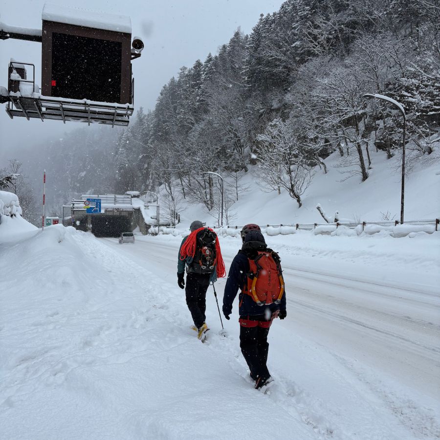 Hiking through the snow