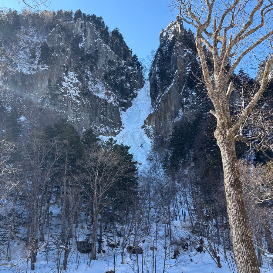 Hokkaido frozen waterfall climbing