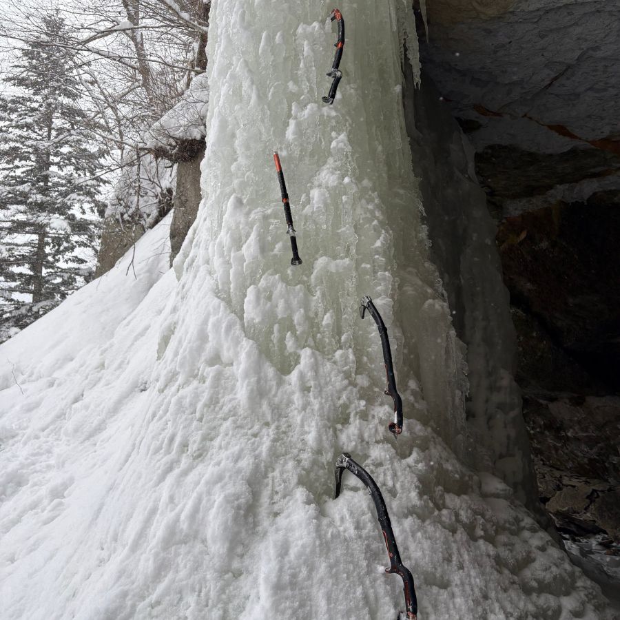 ice axe training during ice climbing lesson in Hokkaido