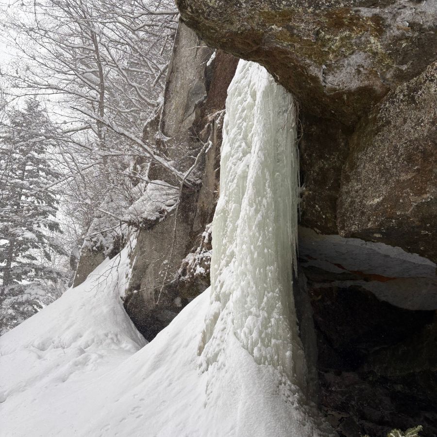 multiple small frozen waterfalls in Sounkyo area Hokkaido
