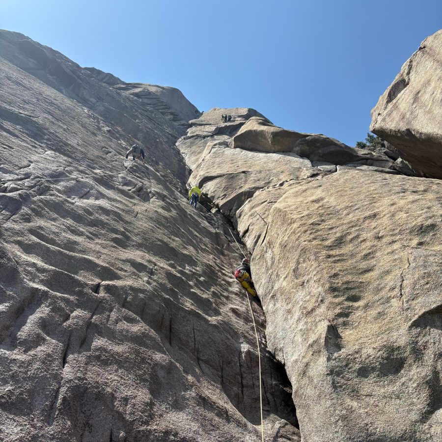 climbing the Chouinard A route at Insubong