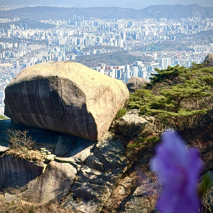 Seoul city view from Insubong climbing area in Korea