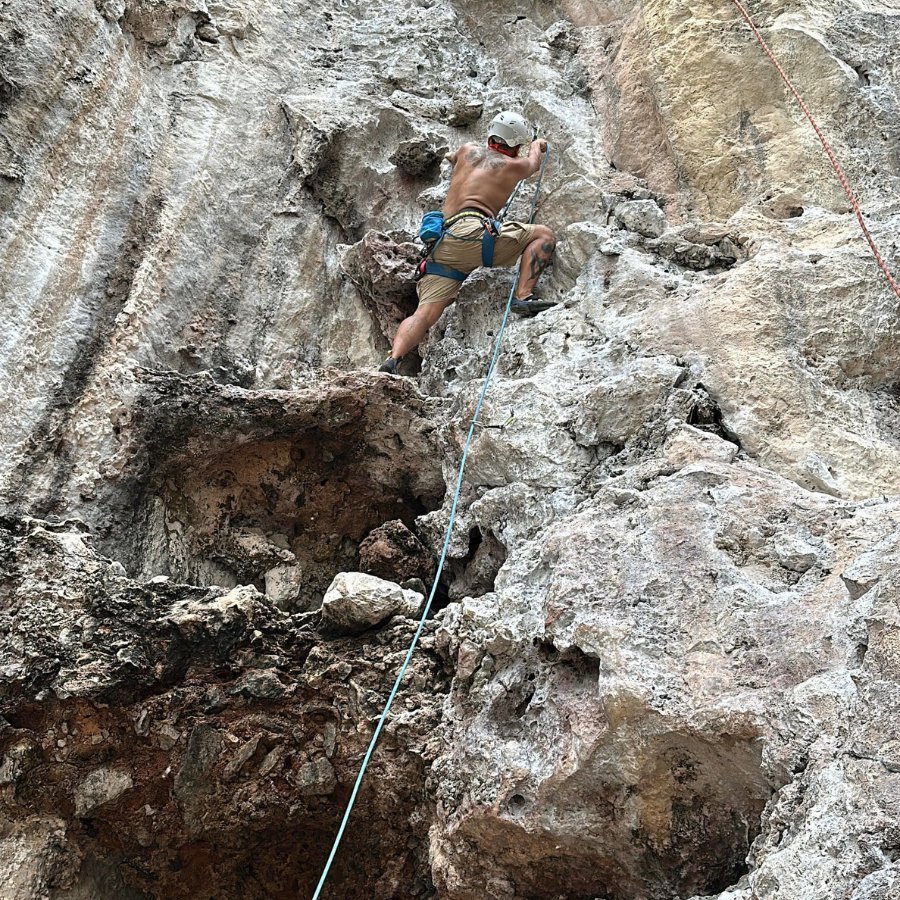 King Cobra climbing route at Railay Beach, showcasing a unique design resembling a building with multiple floors, perfect for climbers