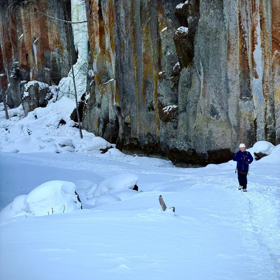 beginner ice climber training in Obako Hokkaido winter