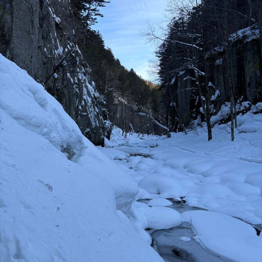 frozen valley in Obako Sounkyo Hokkaido winter