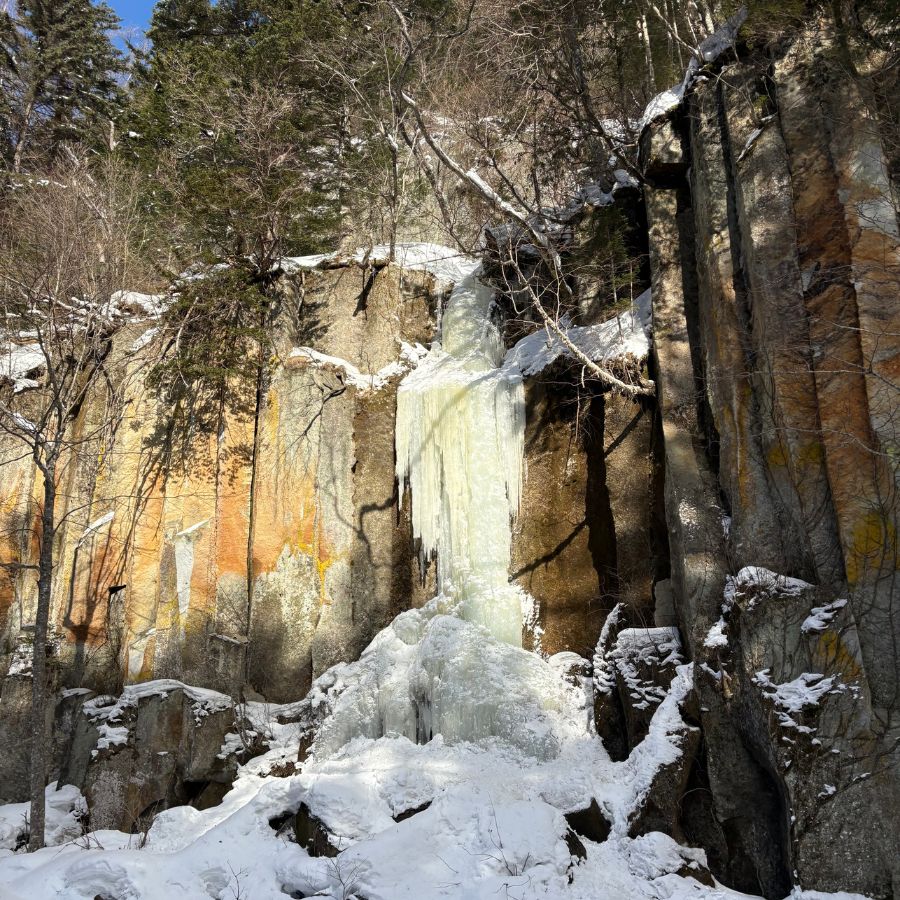 first frozen waterfall climb in Hokkaido Japan