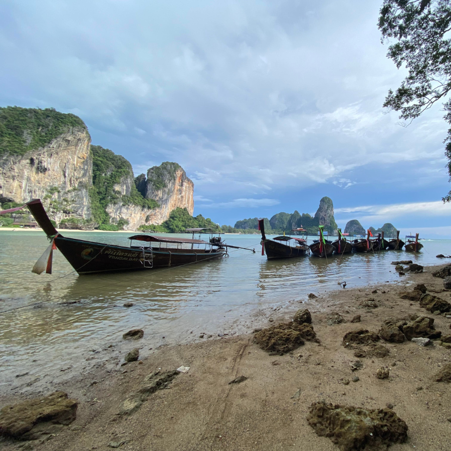 Beautiful evening view of Railay Beach with natural scenery in Krabi, Thailand