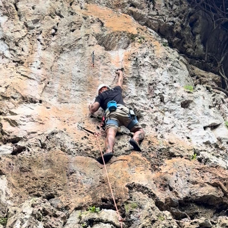 Outdoor rock climbing at Khao Cha Ang in Rayong Thailand